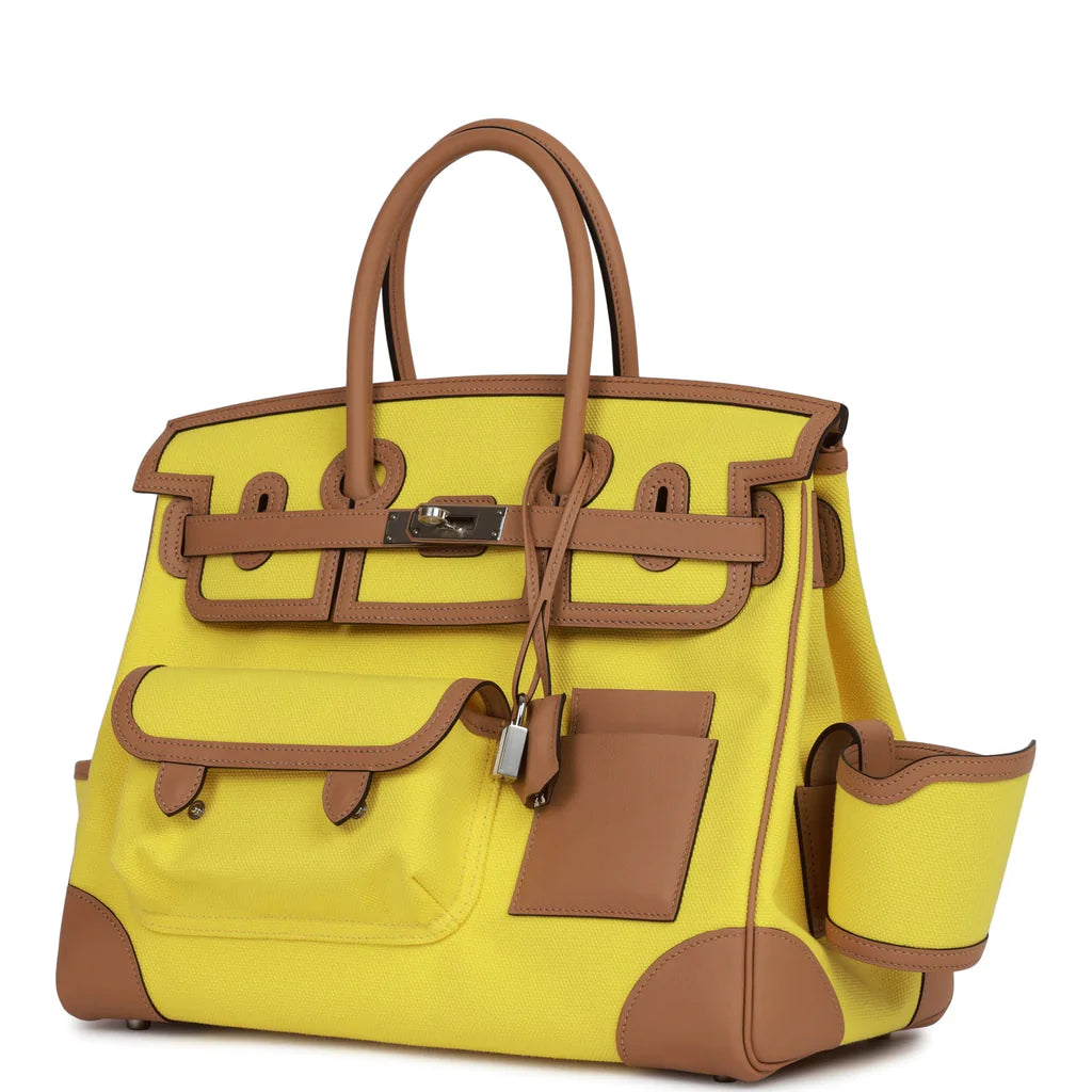 Hermès Birkin Cargo 35 Jaune Citron Toile and Chai Swift Palladium Hardware