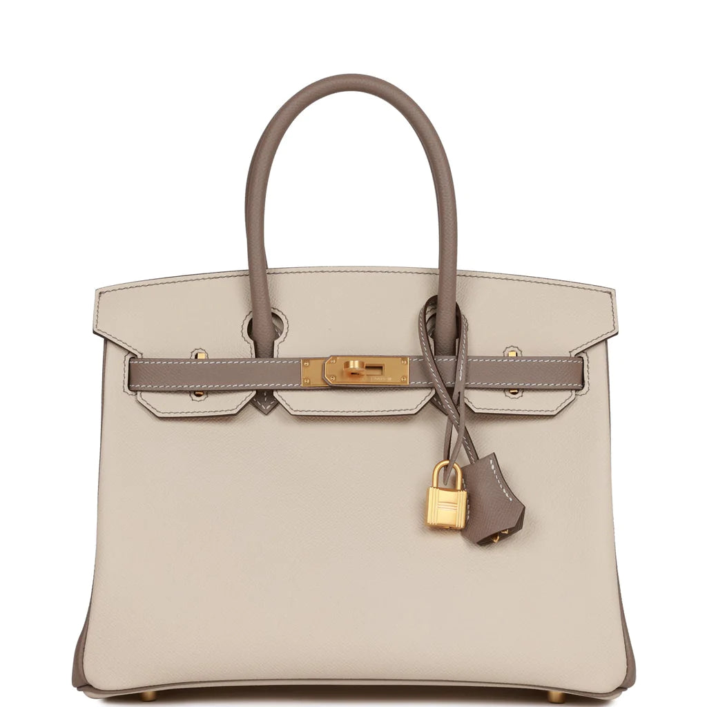 Hermès Special Order (HSS) Birkin 30 Craie and Gris Asphalte Epsom Brushed Gold Hardware