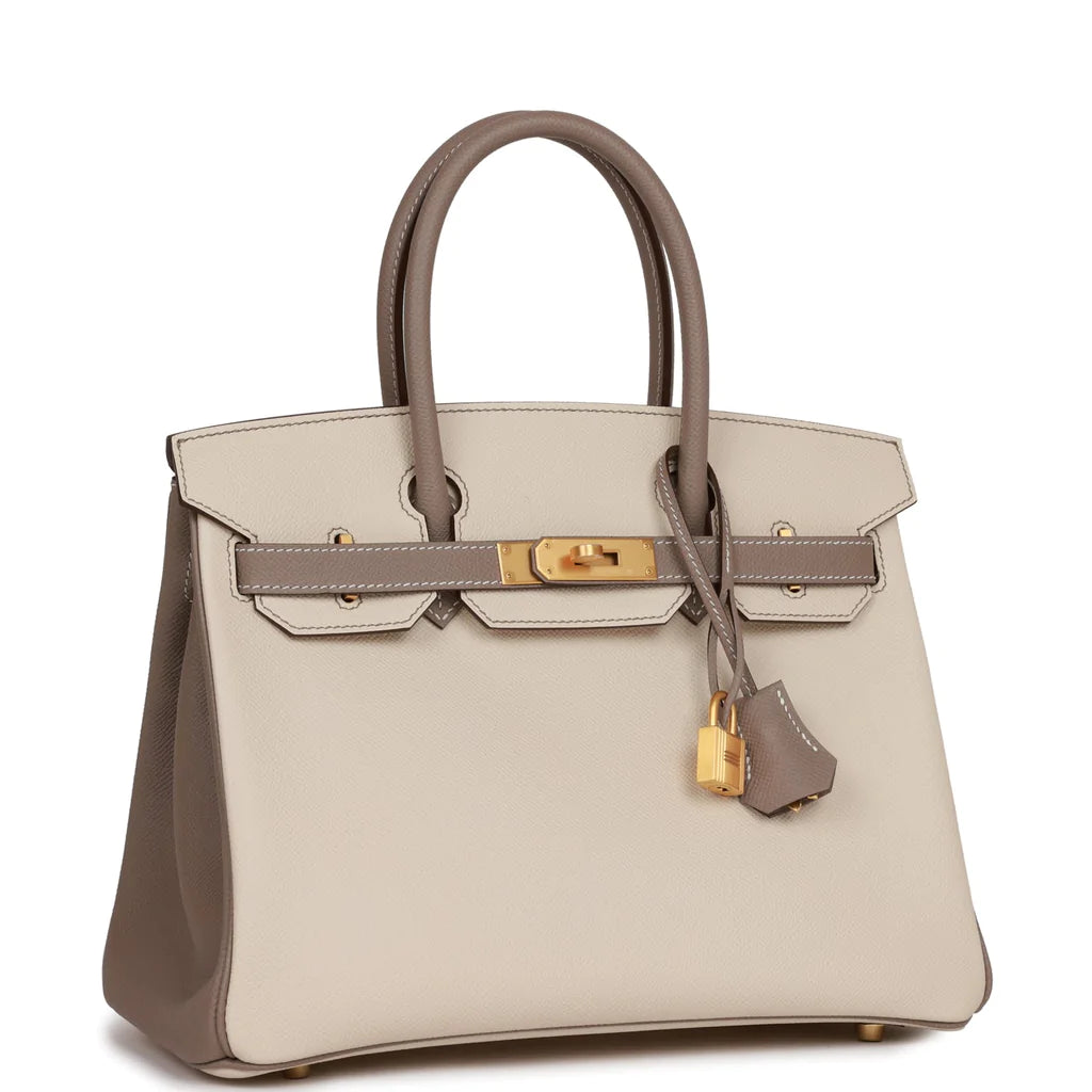 Hermès Special Order (HSS) Birkin 30 Craie and Gris Asphalte Epsom Brushed Gold Hardware