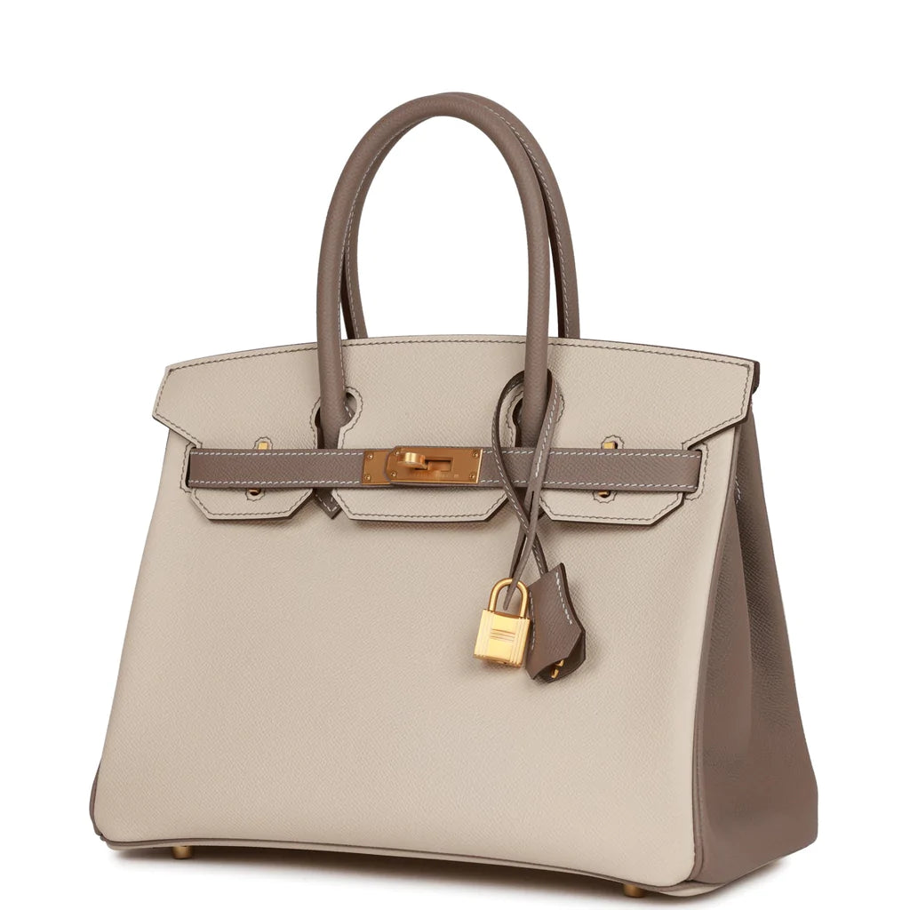 Hermès Special Order (HSS) Birkin 30 Craie and Gris Asphalte Epsom Brushed Gold Hardware