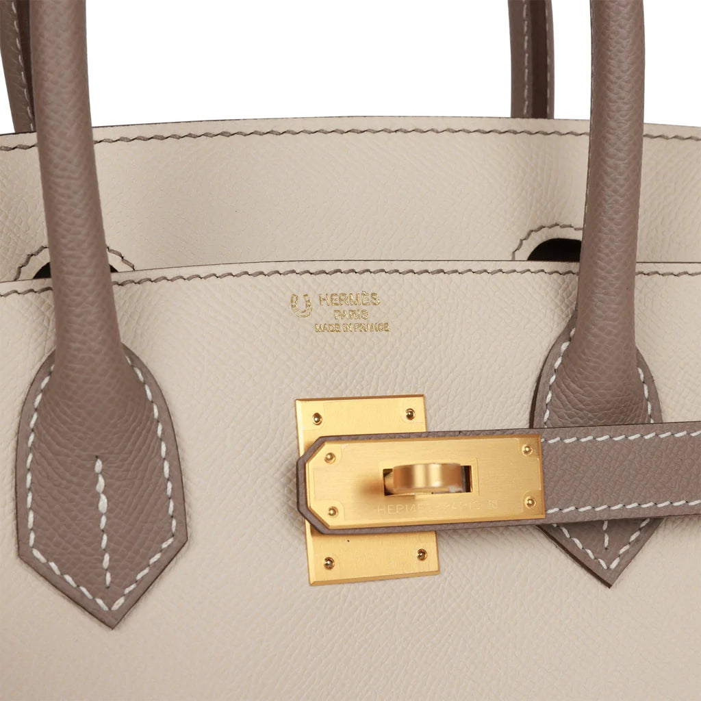 Hermès Special Order (HSS) Birkin 30 Craie and Gris Asphalte Epsom Brushed Gold Hardware