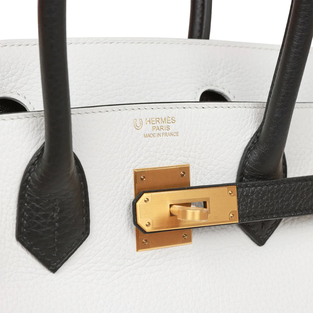 Hermès Special Order (HSS) Birkin 30 White and Black Clemence Brushed Gold Hardware