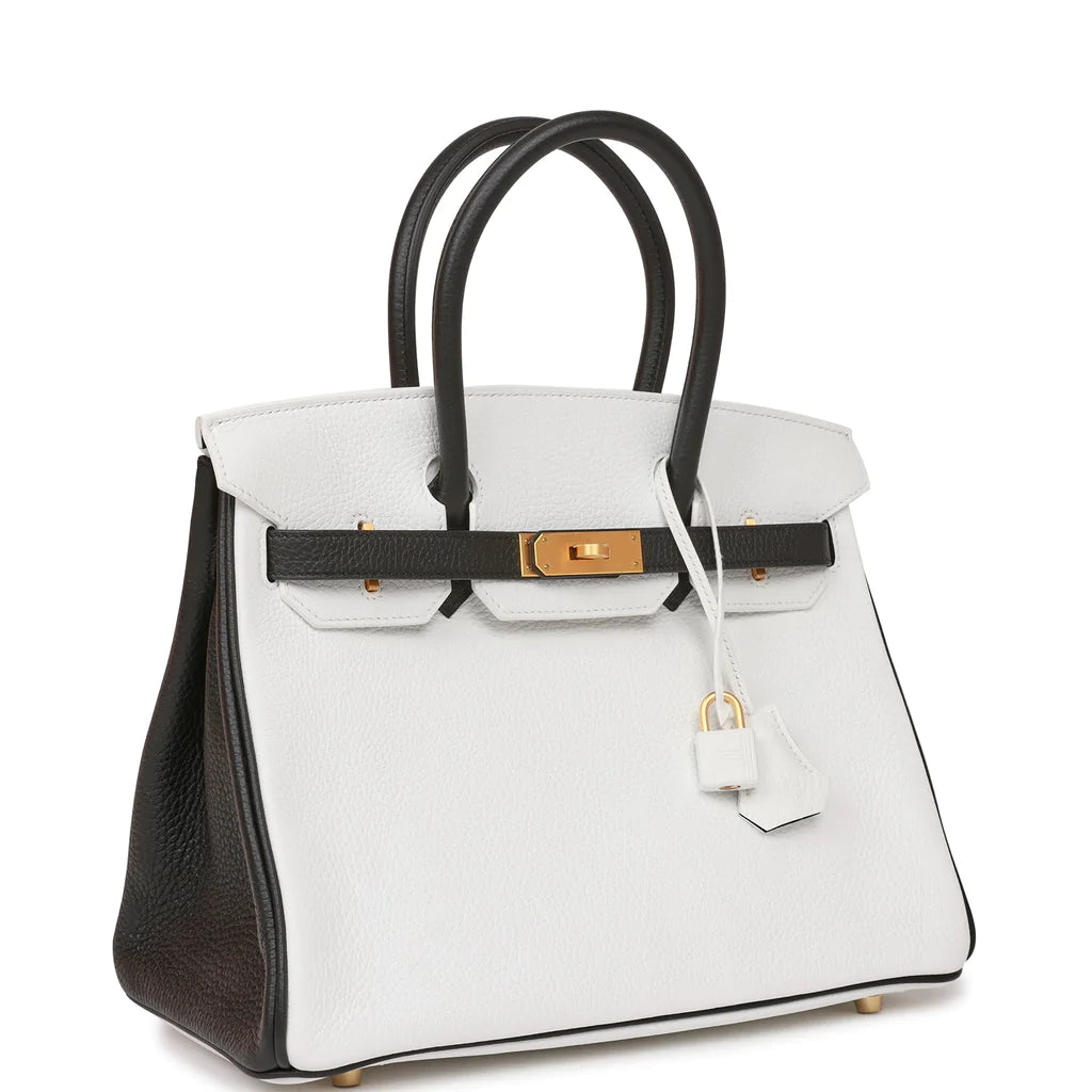 Hermès Special Order (HSS) Birkin 30 White and Black Clemence Brushed Gold Hardware