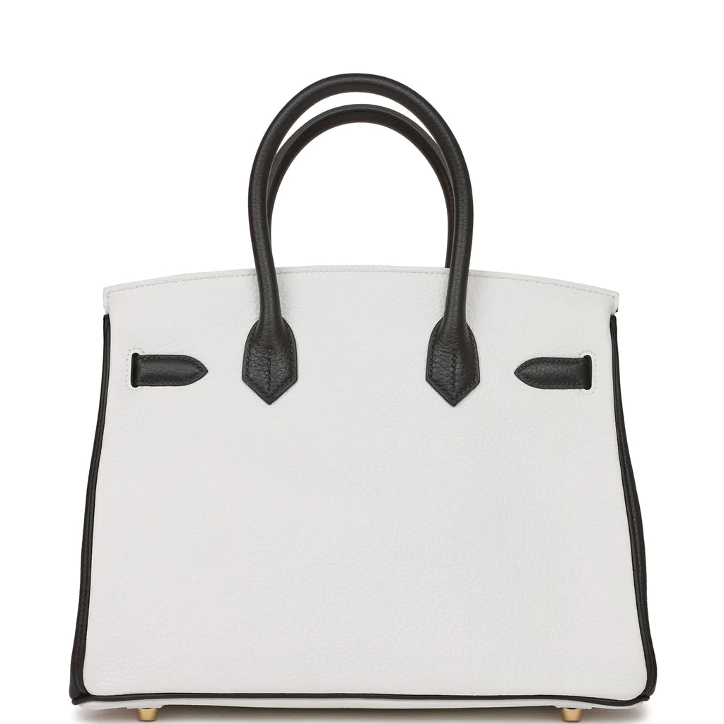 Hermès Special Order (HSS) Birkin 30 White and Black Clemence Brushed Gold Hardware