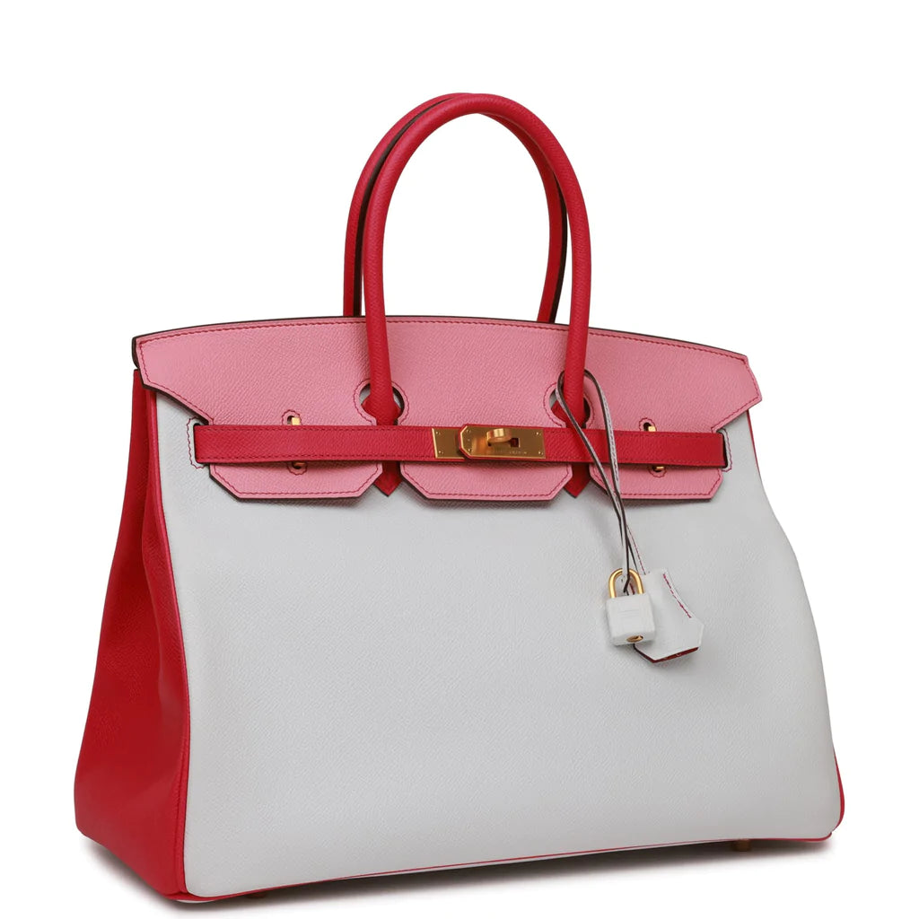 Hermès Special Order (HSS) Birkin 35 Rose Tyrien, Rose Lipstick and White Epsom Brushed Gold Hardware