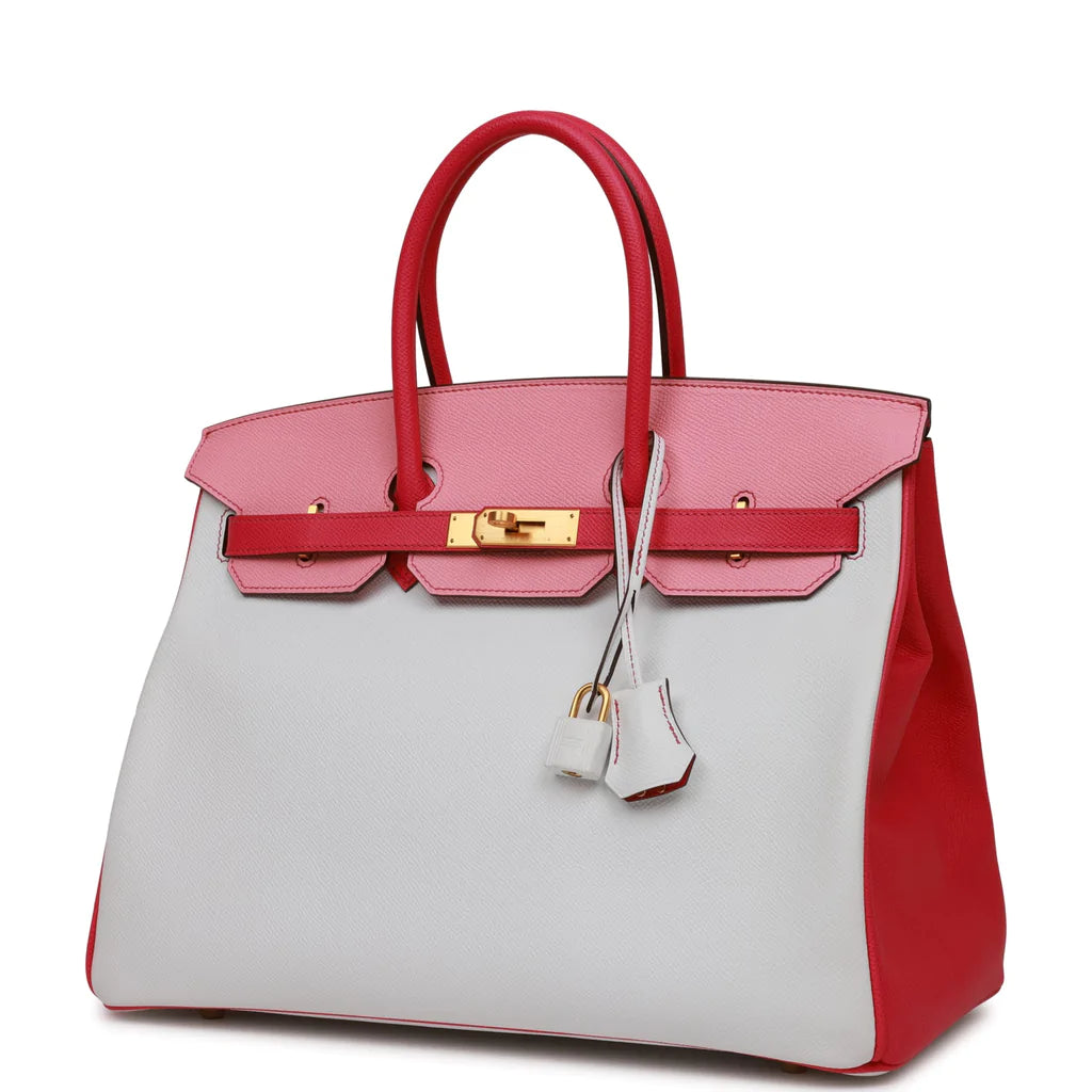 Hermès Special Order (HSS) Birkin 35 Rose Tyrien, Rose Lipstick and White Epsom Brushed Gold Hardware