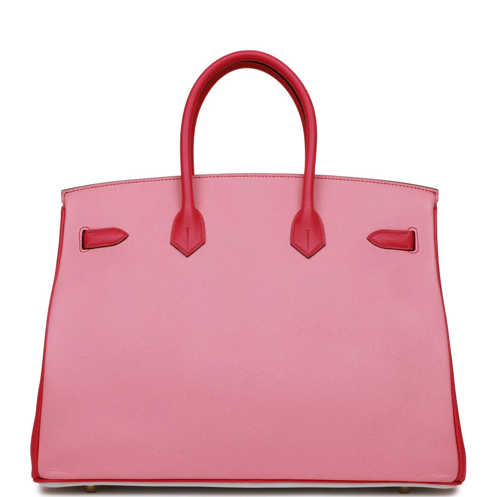 Hermès Special Order (HSS) Birkin 35 Rose Tyrien, Rose Lipstick and White Epsom Brushed Gold Hardware