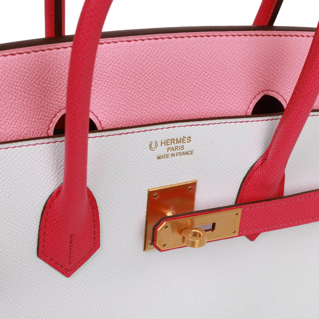 Hermès Special Order (HSS) Birkin 35 Rose Tyrien, Rose Lipstick and White Epsom Brushed Gold Hardware