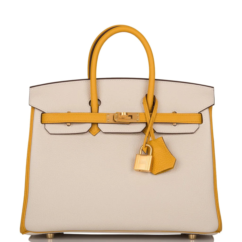 Hermès Special Order (HSS) Birkin 25 Craie and Jaune Ambre Togo Brushed Gold Hardware