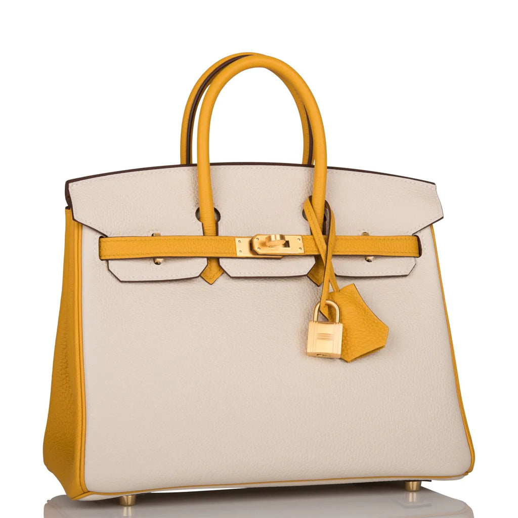 Hermès Special Order (HSS) Birkin 25 Craie and Jaune Ambre Togo Brushed Gold Hardware