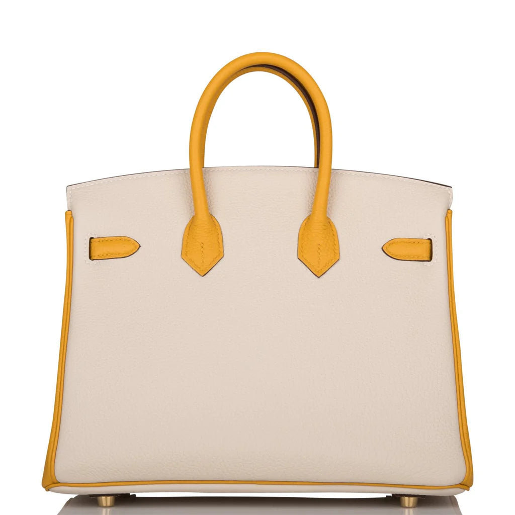 Hermès Special Order (HSS) Birkin 25 Craie and Jaune Ambre Togo Brushed Gold Hardware