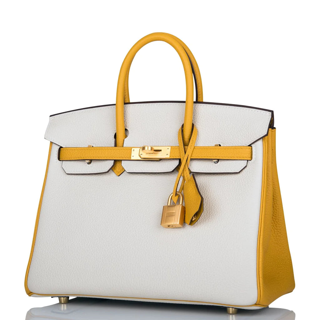 Hermès Special Order (HSS) Birkin 25 Craie and Jaune Ambre Togo Brushed Gold Hardware