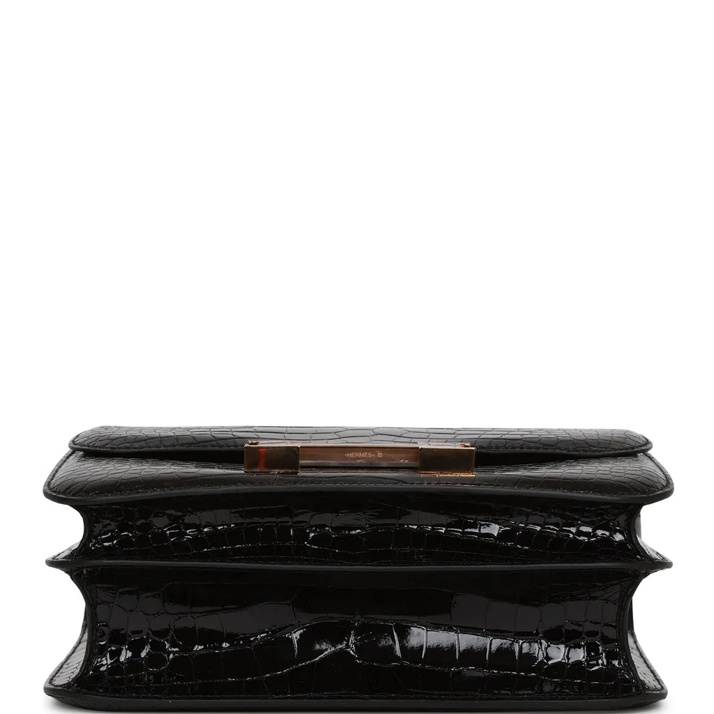 Hermès Constance 24 Black Shiny Alligator Rose Gold Hardware