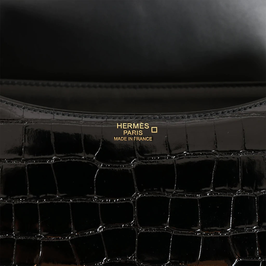 Hermès Constance 24 Black Shiny Alligator Rose Gold Hardware