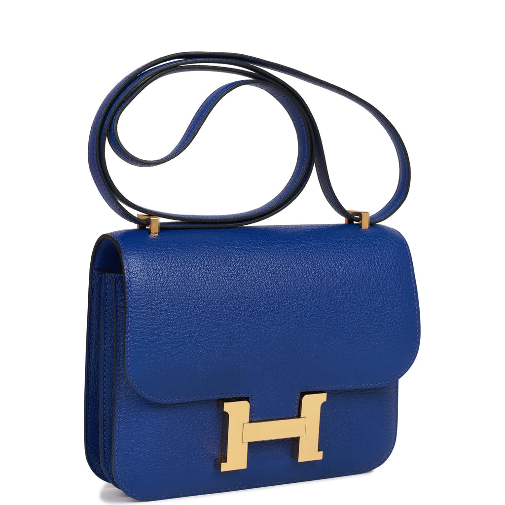 Hermès Constance 18 Bleu Electric Chevre Gold Hardware