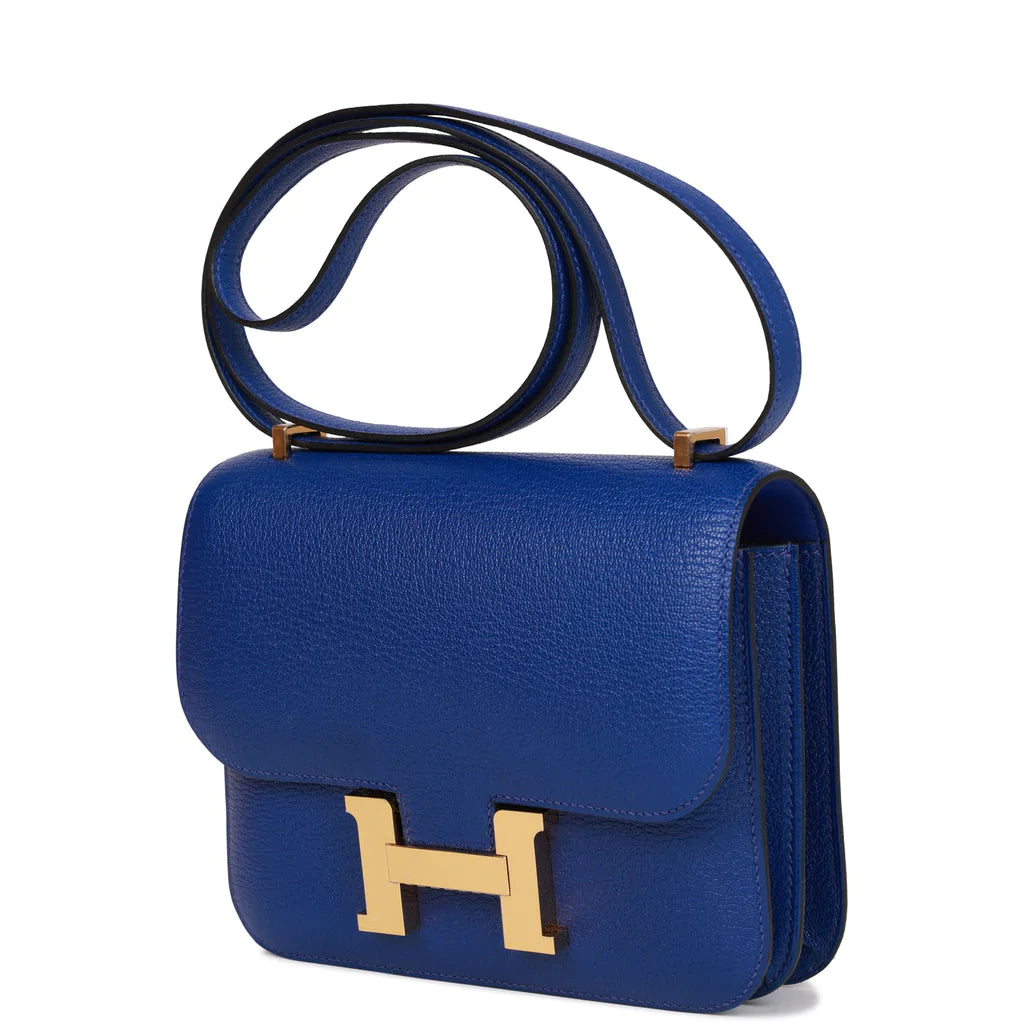 Hermès Constance 18 Bleu Electric Chevre Gold Hardware