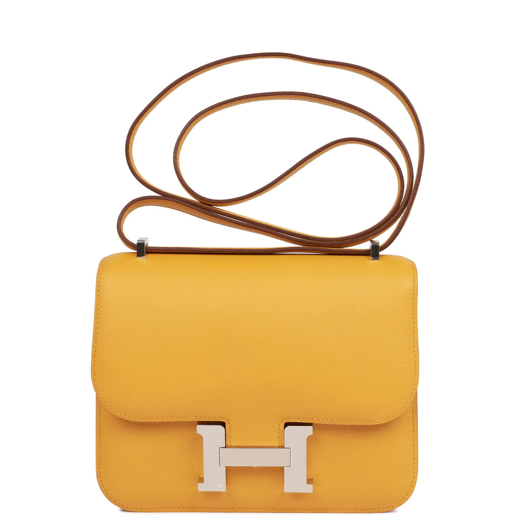 Hermès Constance 18 Jaune Ambre Verso Evercolor Palladium Hardware