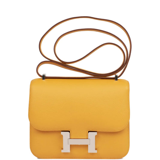 Hermès Constance 18 Jaune Ambre Verso Evercolor Palladium Hardware