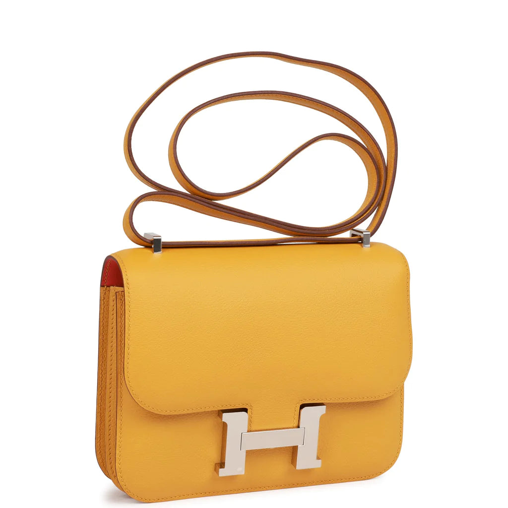 Hermès Constance 18 Jaune Ambre Verso Evercolor Palladium Hardware