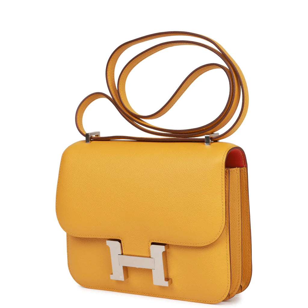 Hermès Constance 18 Jaune Ambre Verso Evercolor Palladium Hardware