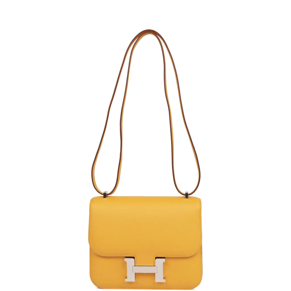 Hermès Constance 18 Jaune Ambre Verso Evercolor Palladium Hardware