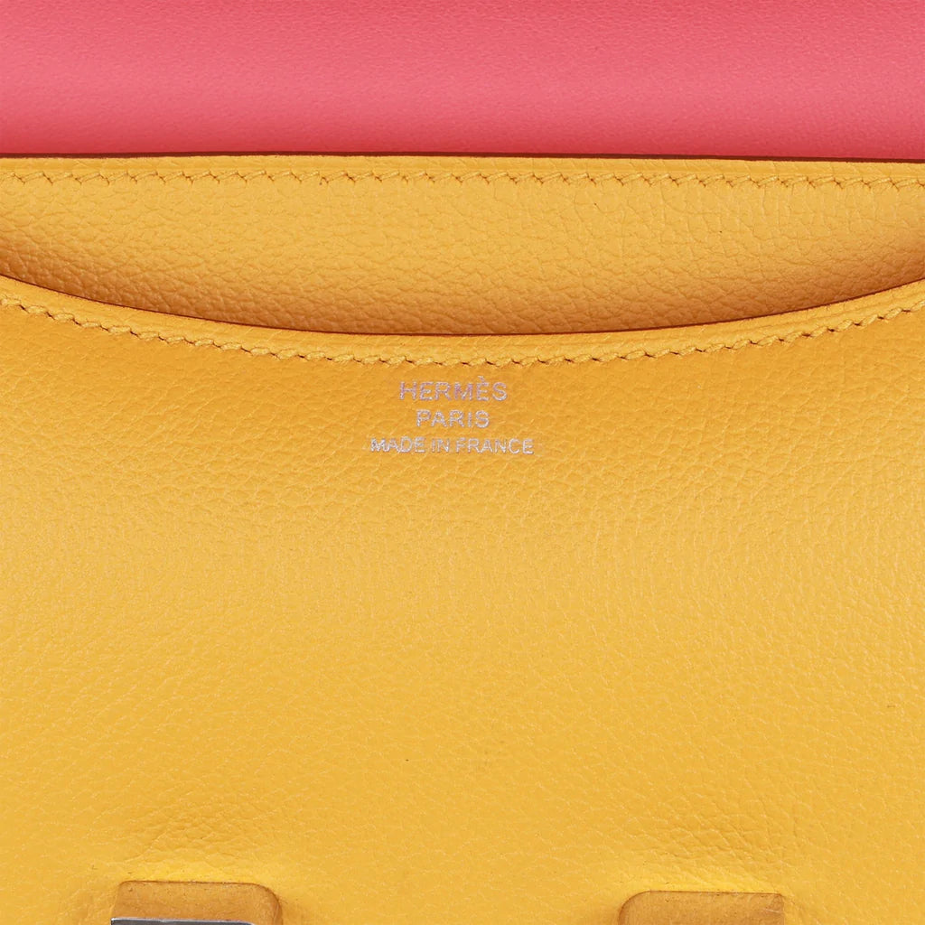 Hermès Constance 18 Jaune Ambre Verso Evercolor Palladium Hardware