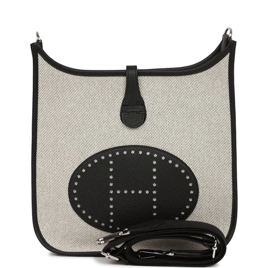 Hermès Evelyne III PM Black Togo and Toile Palladium Hardware