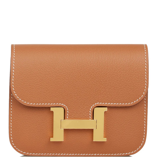 Hermès Constance Slim Wallet Gold Evercolor Gold Hardware