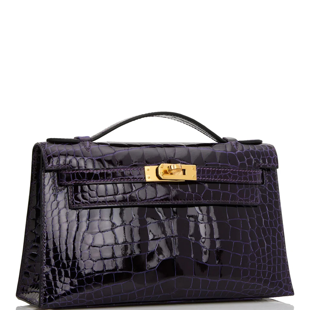 Hermès Kelly Pochette Amethyst Shiny Alligator Gold Hardware