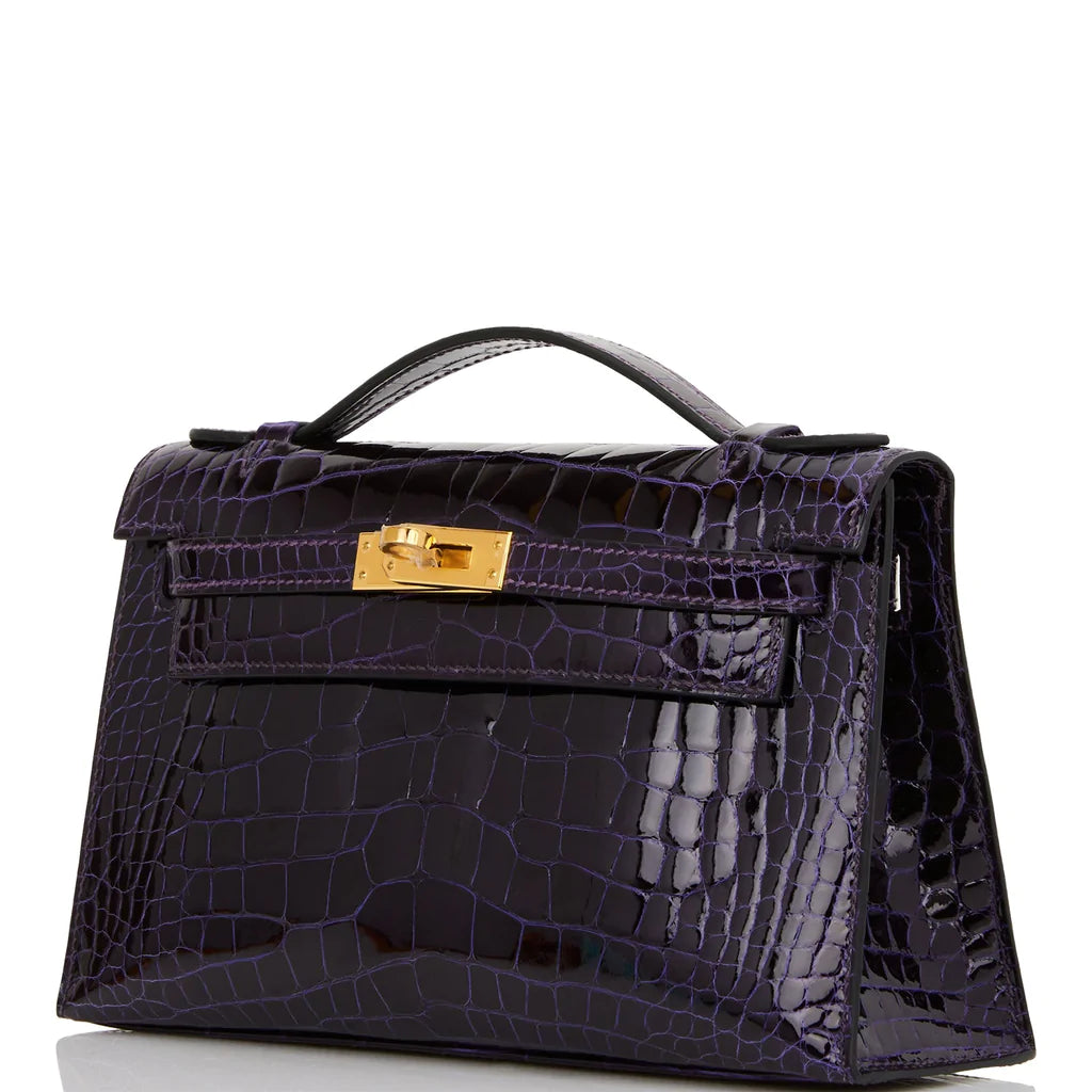 Hermès Kelly Pochette Amethyst Shiny Alligator Gold Hardware