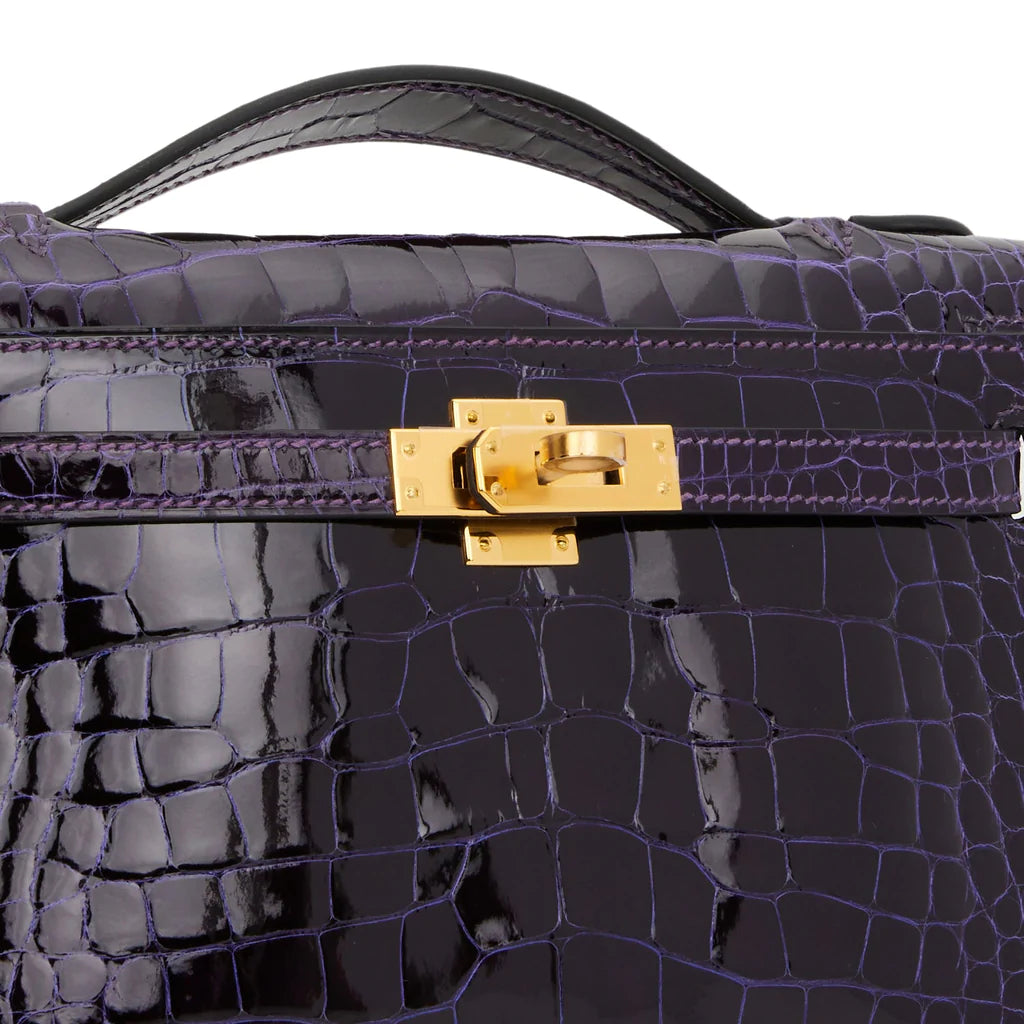 Hermès Kelly Pochette Amethyst Shiny Alligator Gold Hardware