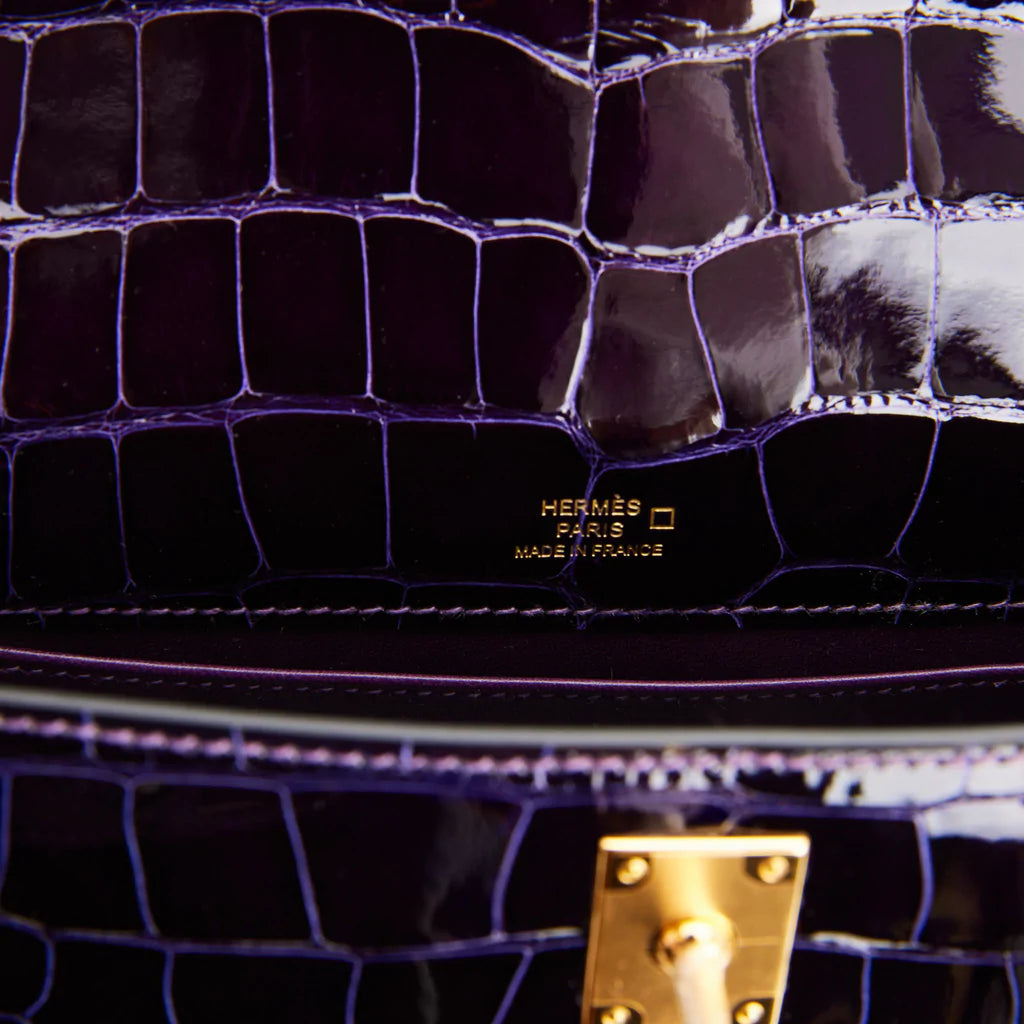 Hermès Kelly Pochette Amethyst Shiny Alligator Gold Hardware