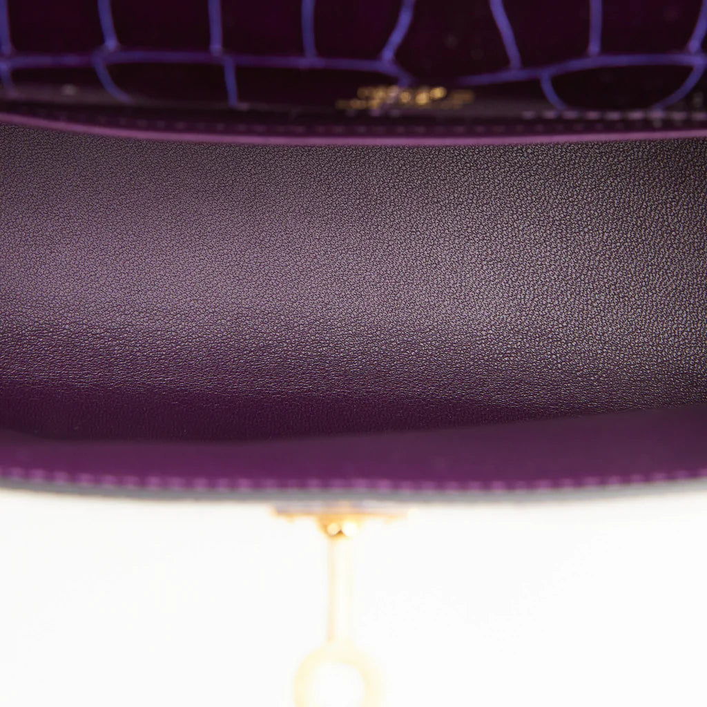 Hermès Kelly Pochette Amethyst Shiny Alligator Gold Hardware