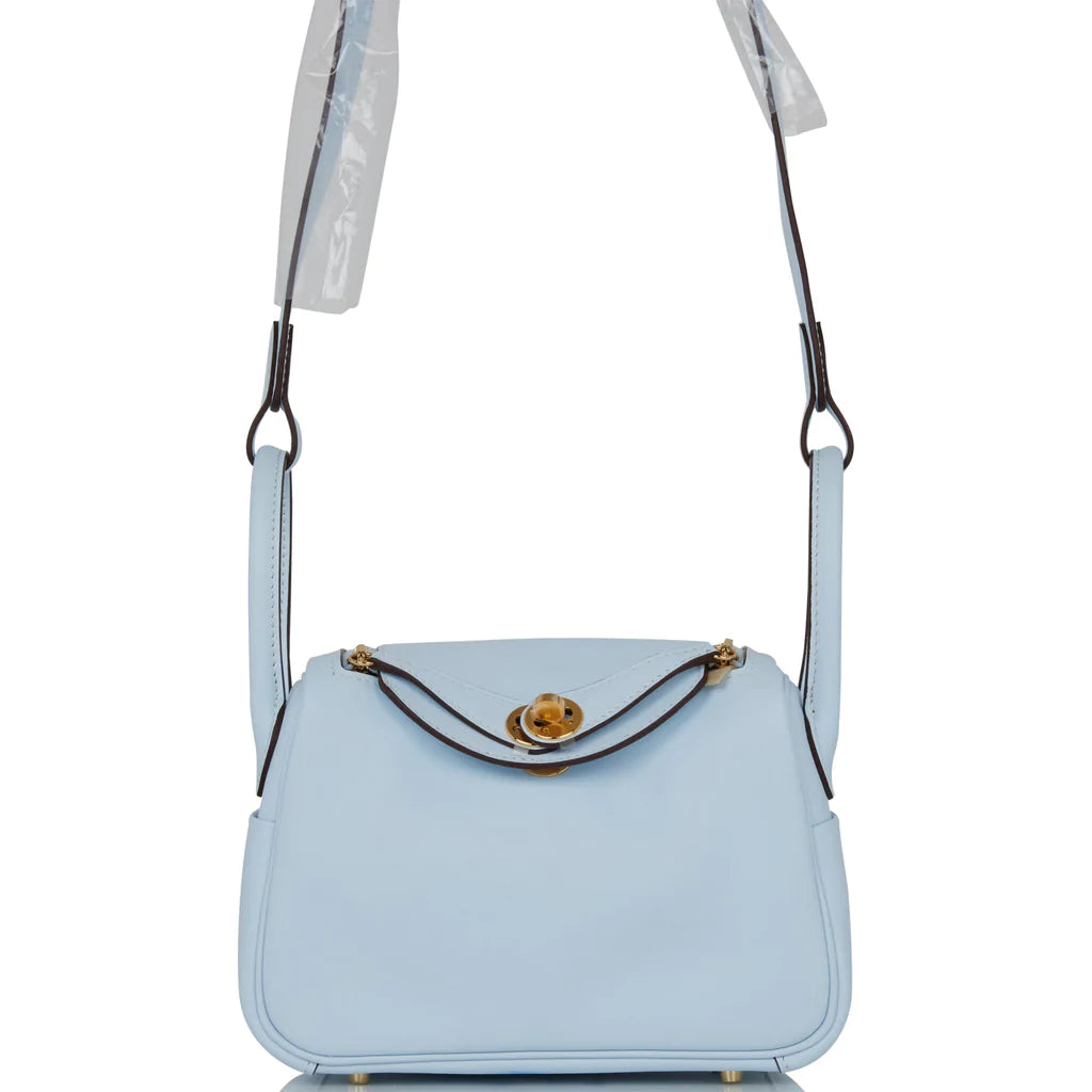 Hermès Mini Lindy Bleu Brume Swift Gold Hardware