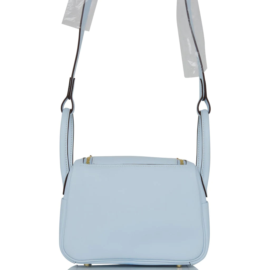 Hermès Mini Lindy Bleu Brume Swift Gold Hardware