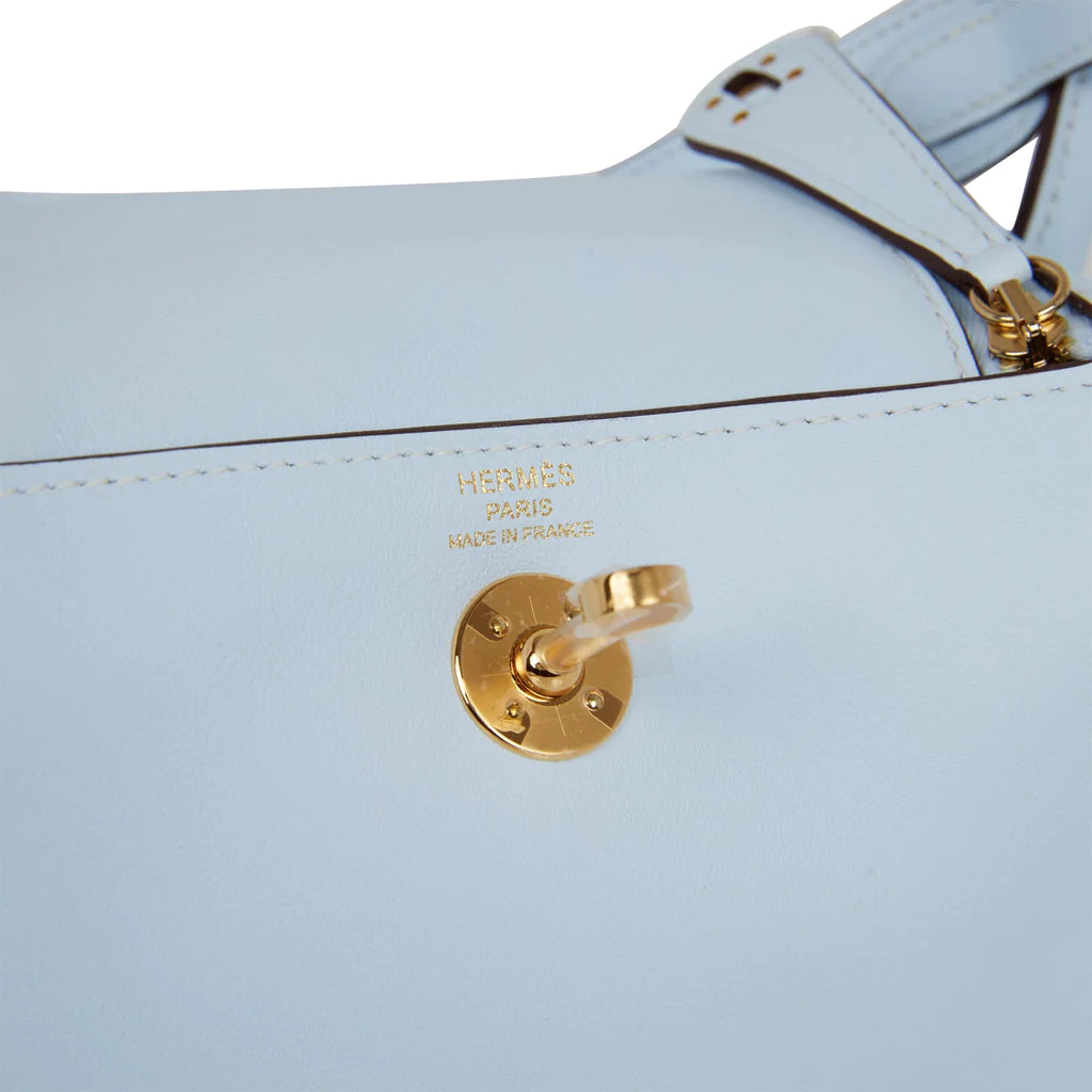 Hermès Mini Lindy Bleu Brume Swift Gold Hardware