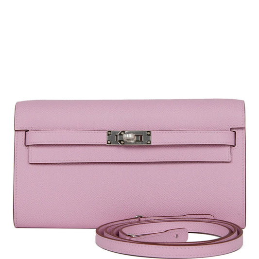 Hermès Kelly Wallet To Go Mauve Sylvestre Epsom Palladium Hardware