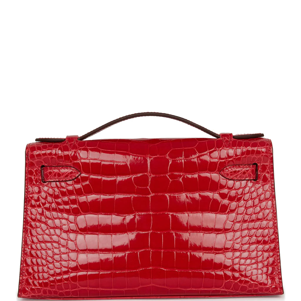 Hermès Kelly Pochette Rouge de Coeur Shiny Alligator Gold Hardware