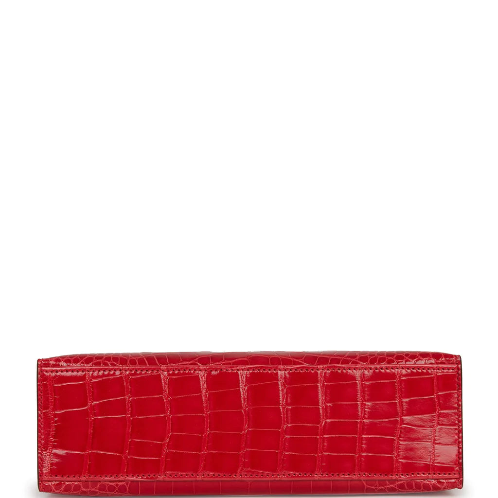 Hermès Kelly Pochette Rouge de Coeur Shiny Alligator Gold Hardware