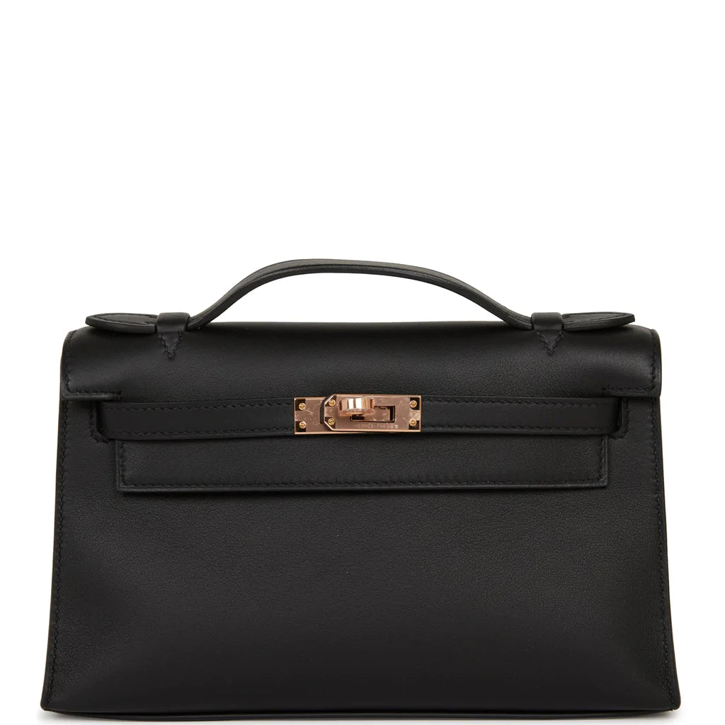 Hermès Kelly Pochette Black Swift Rose Gold Hardware