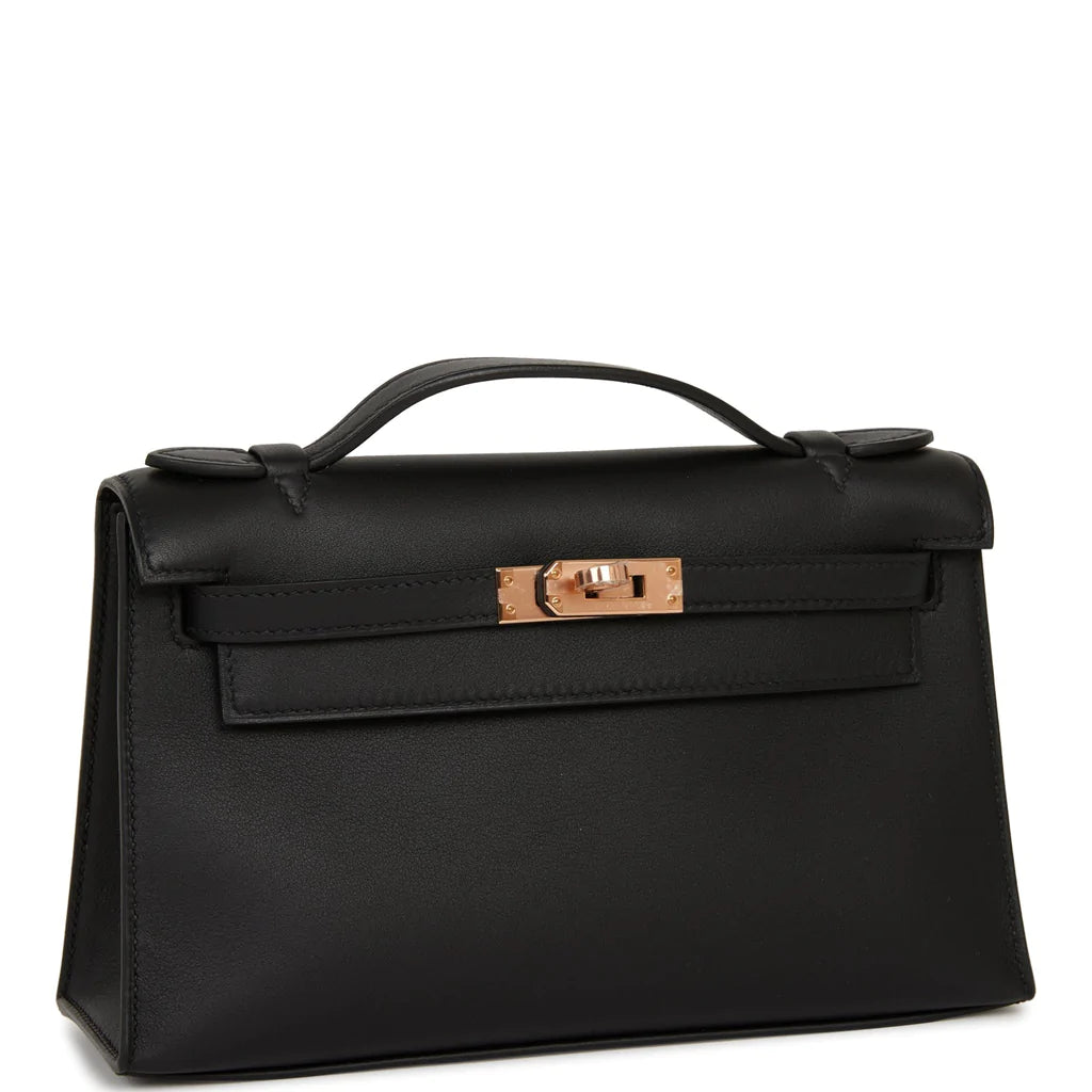 Hermès Kelly Pochette Black Swift Rose Gold Hardware