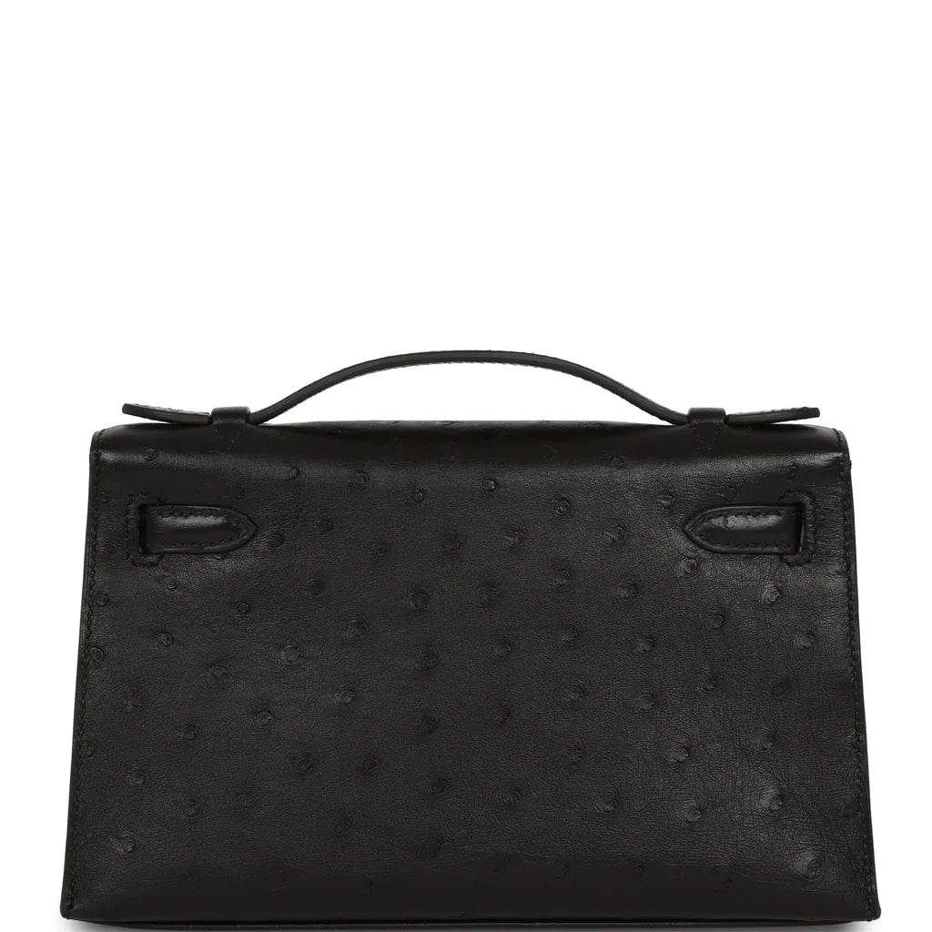 Hermès Kelly Pochette Black Ostrich Gold Hardware