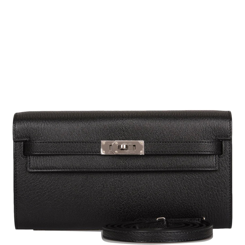 Hermès Kelly Wallet To Go Black Chevre Palladium Hardware