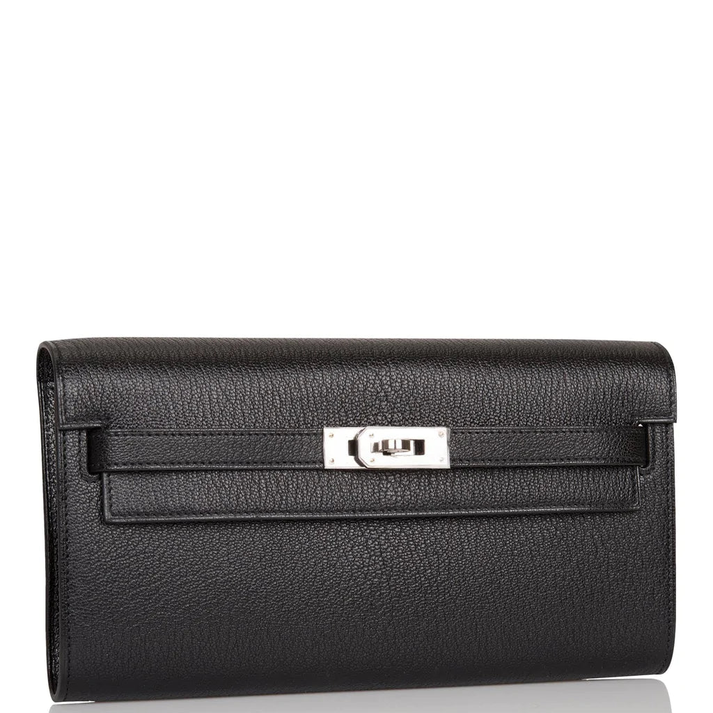 Hermès Kelly Wallet To Go Black Chevre Palladium Hardware