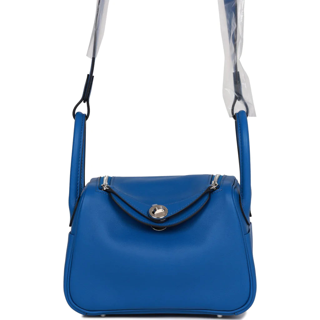 Hermès Mini Lindy Bleu France Verso Swift Palladium Hardware