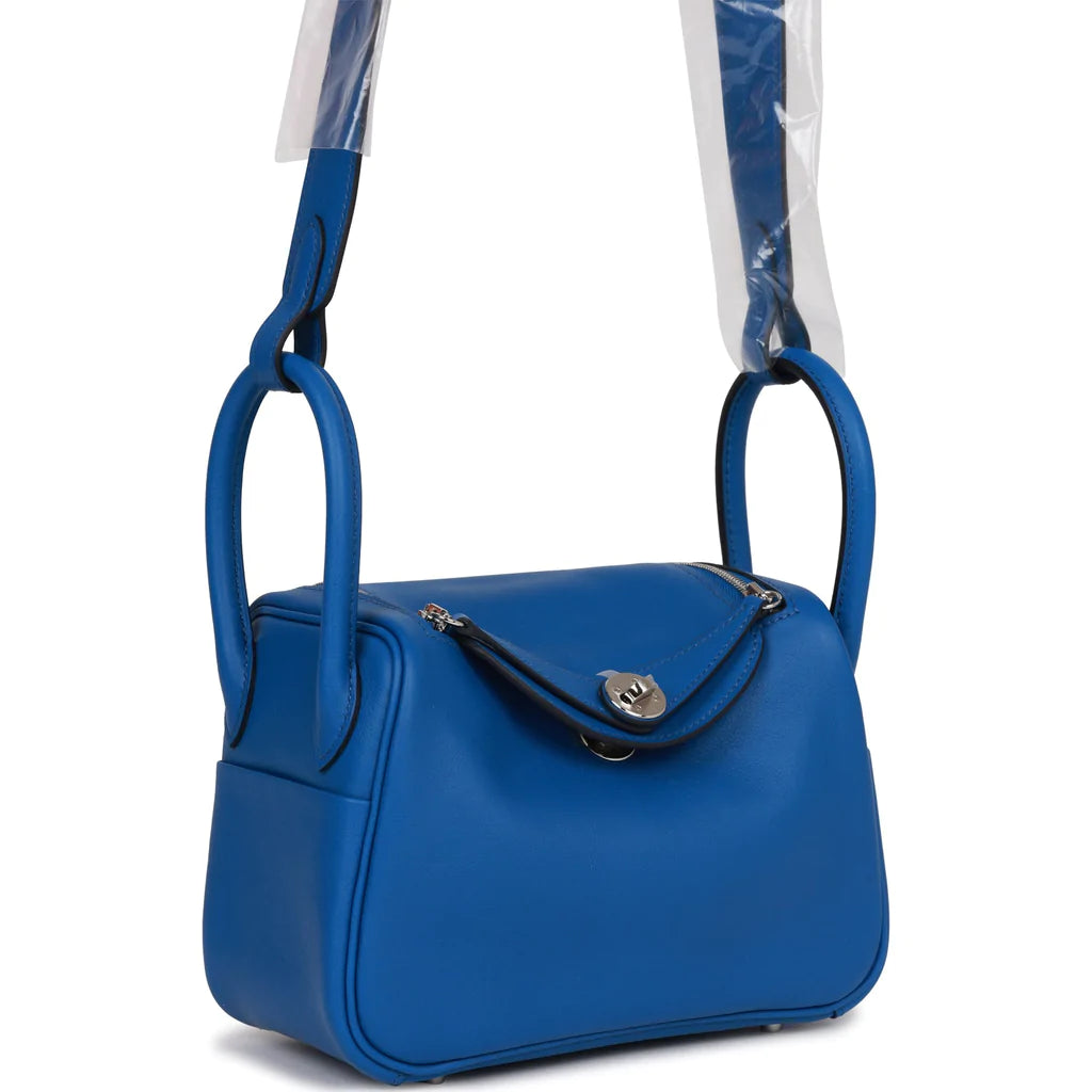 Hermès Mini Lindy Bleu France Verso Swift Palladium Hardware