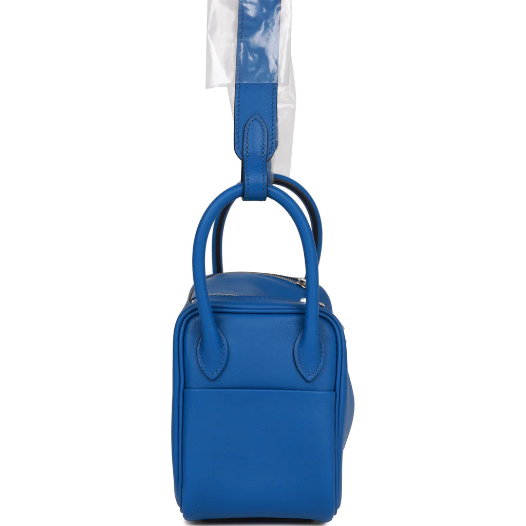 Hermès Mini Lindy Bleu France Verso Swift Palladium Hardware