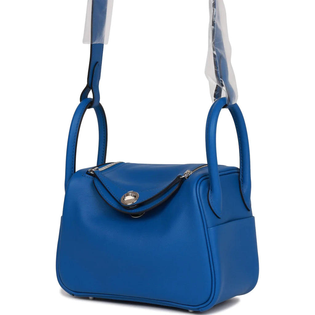 Hermès Mini Lindy Bleu France Verso Swift Palladium Hardware