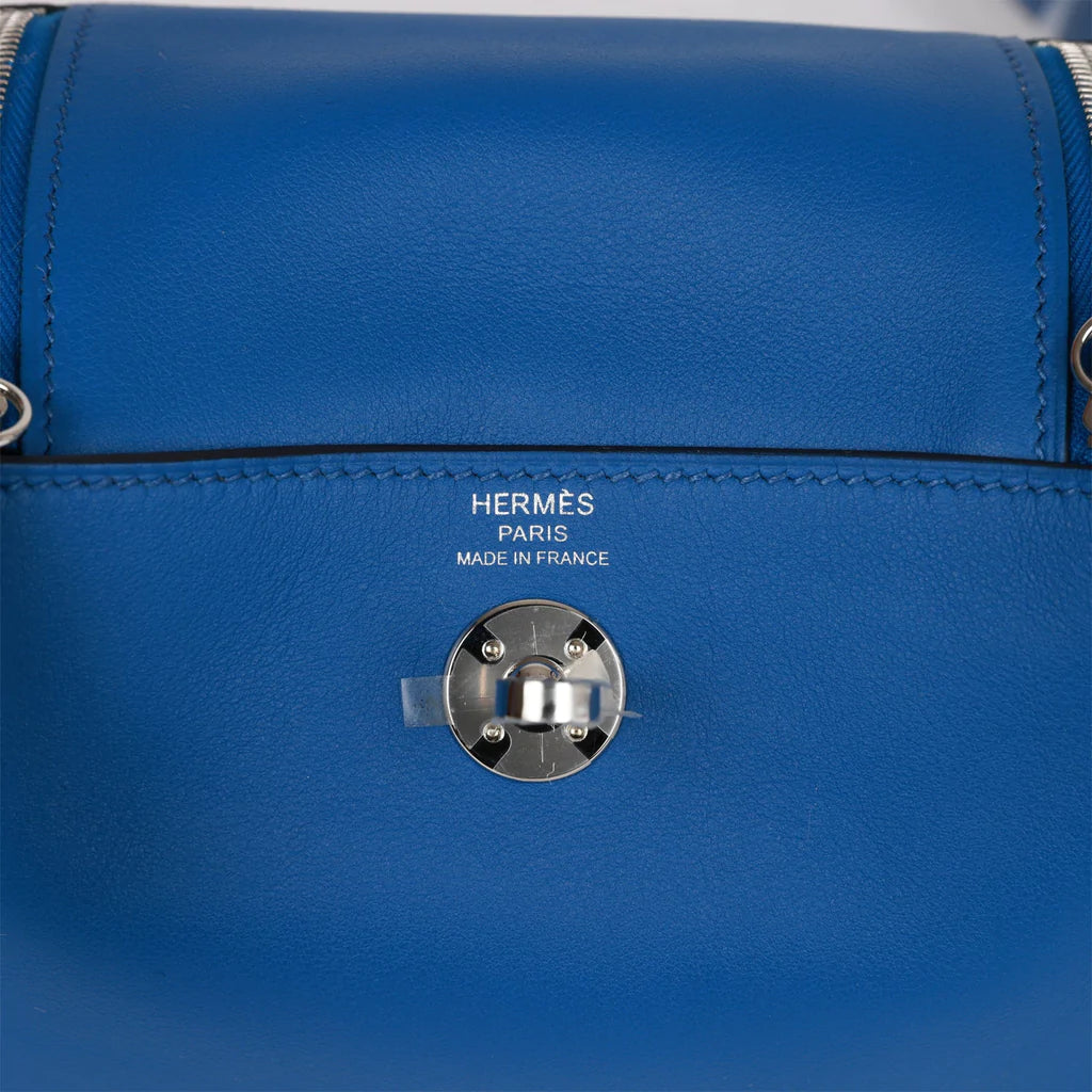 Hermès Mini Lindy Bleu France Verso Swift Palladium Hardware