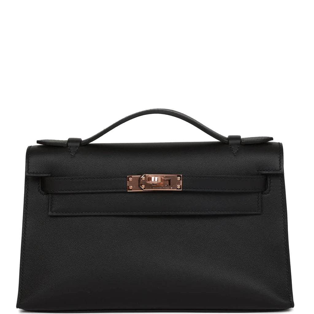 Hermès Kelly Pochette Black Swift Rose Gold Hardware